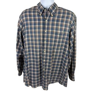 Kirkland Signature Men's XL Blue Brown Plaid Non-Iron Button-Down Shirt 997151